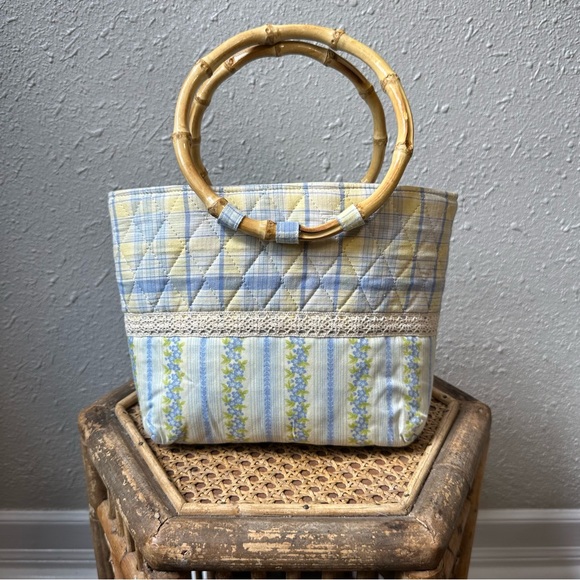 April Cornell Handbags - April Cornell Bamboo Handle Floral Lace Summer Handbag - Green, Blue OS